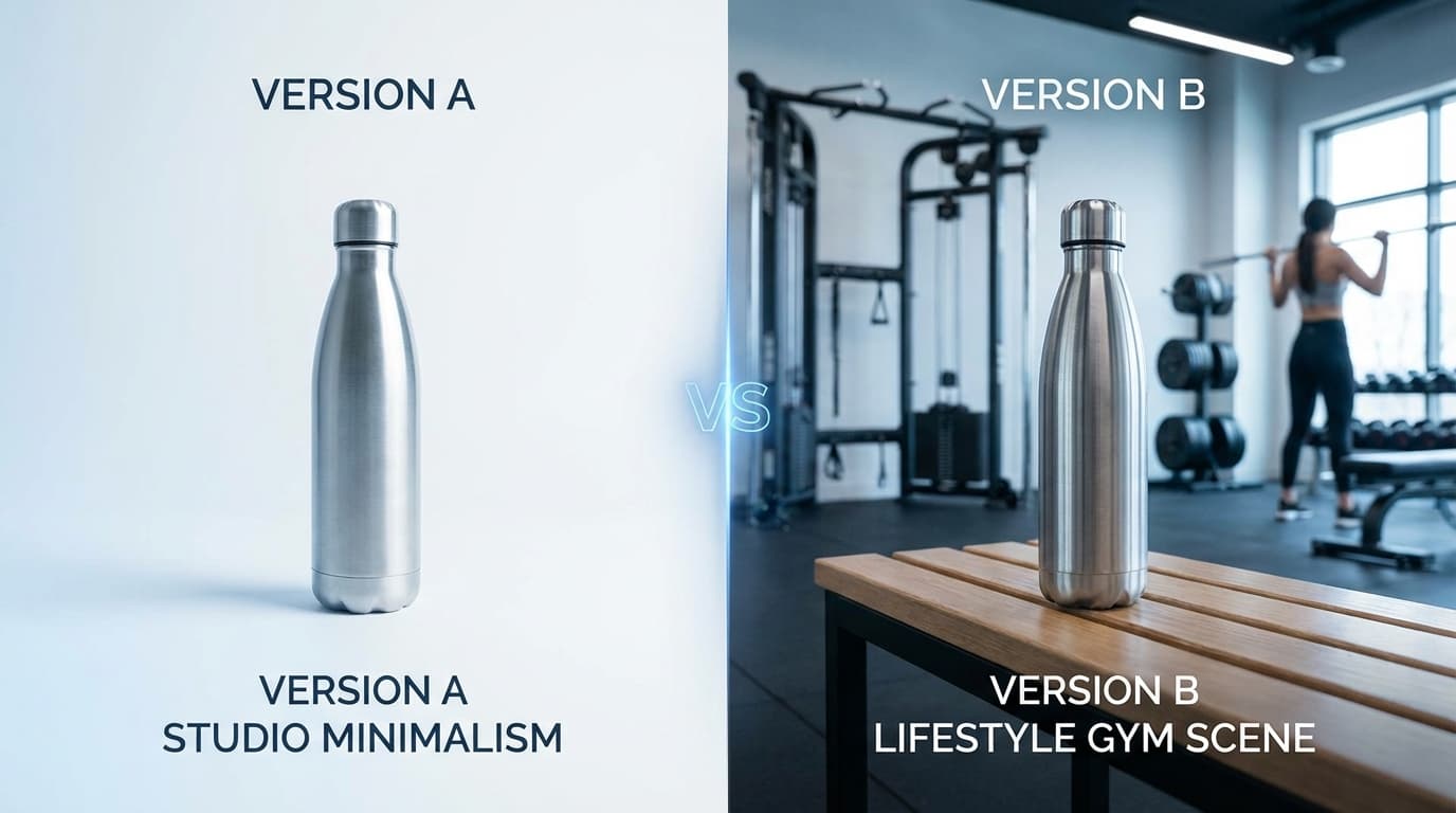 Side-by-side product photo variants for A/B testing