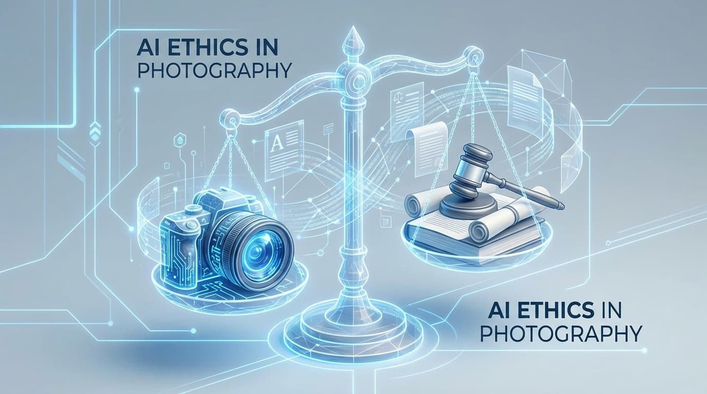 AI ethics in photography concept with balance scale