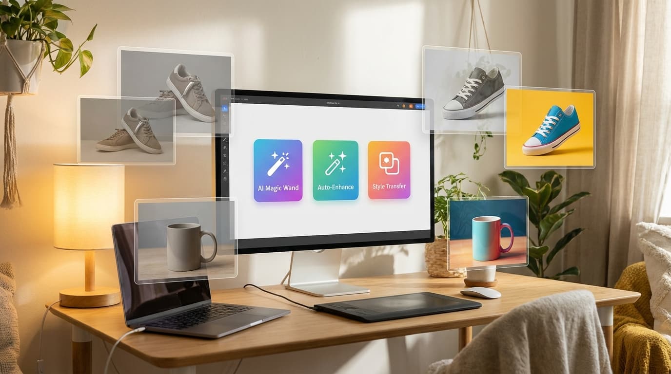 Beginner-friendly workspace with AI image editing tools