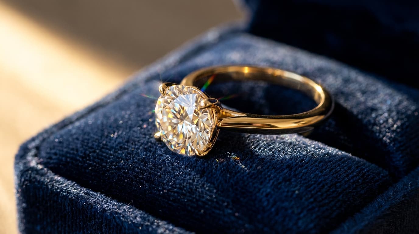 AI-generated jewelry photography showing ring with detailed sparkle