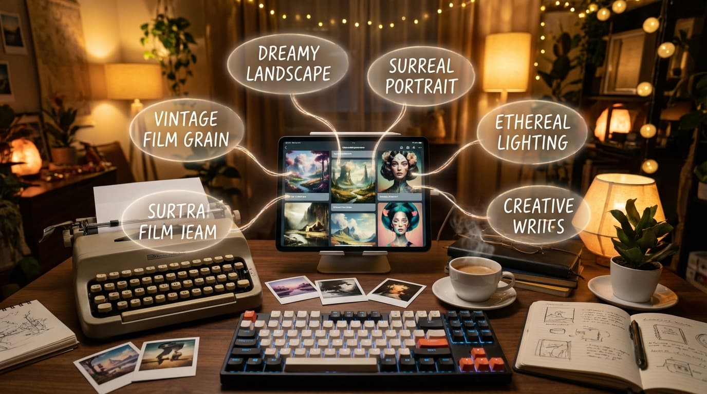 Creative prompt writing workspace for AI photography