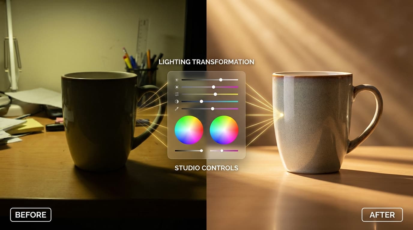 Before and after AI relighting transformation