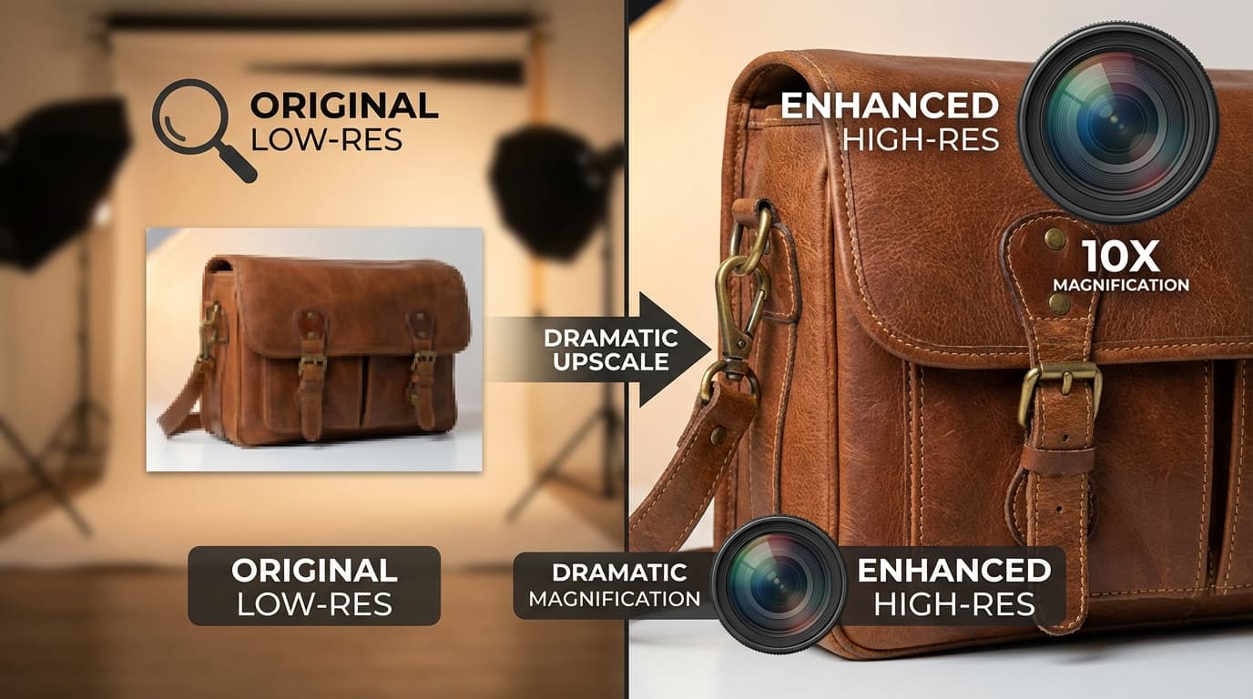 Image upscaling comparison showing quality improvement