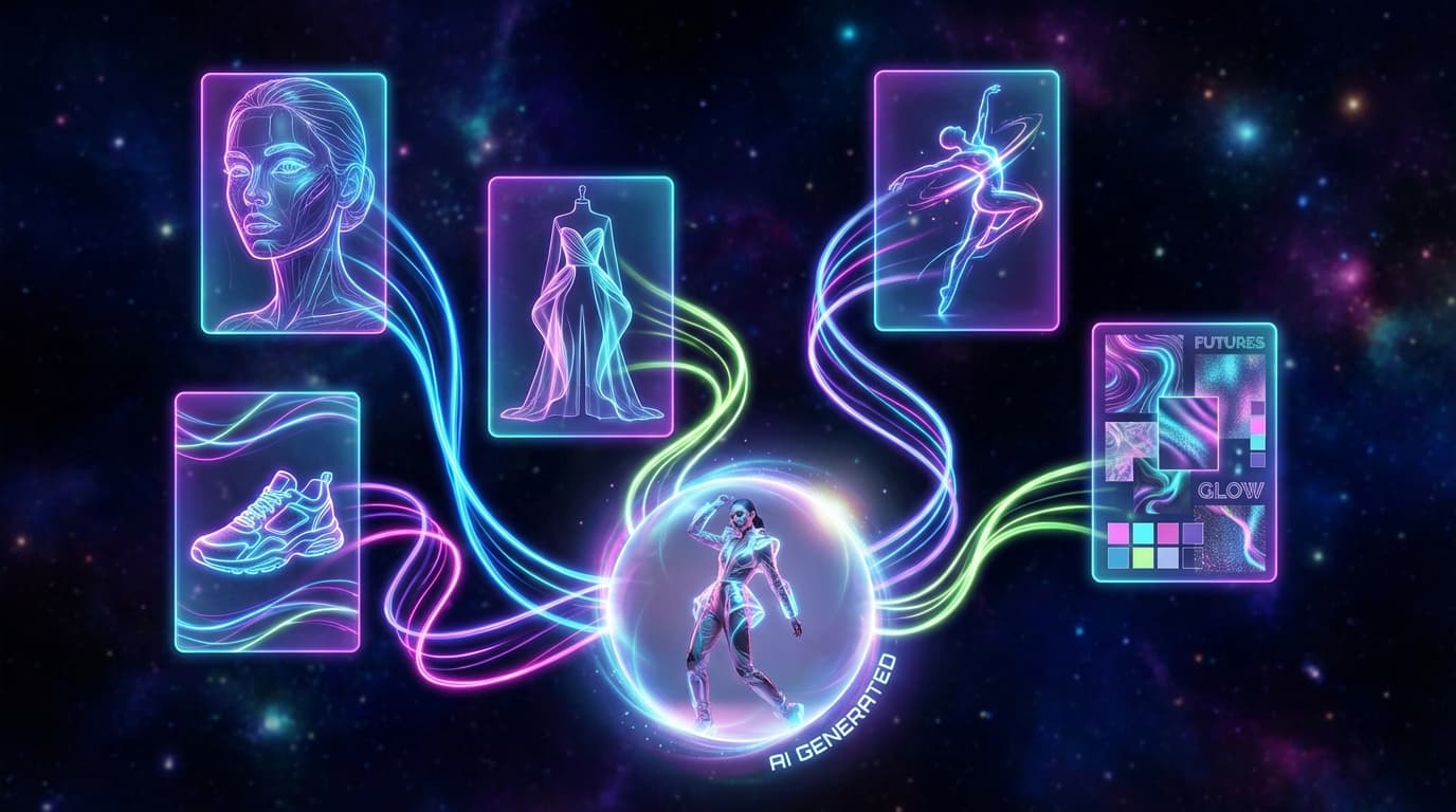 Different reference image categories feeding into AI image generation