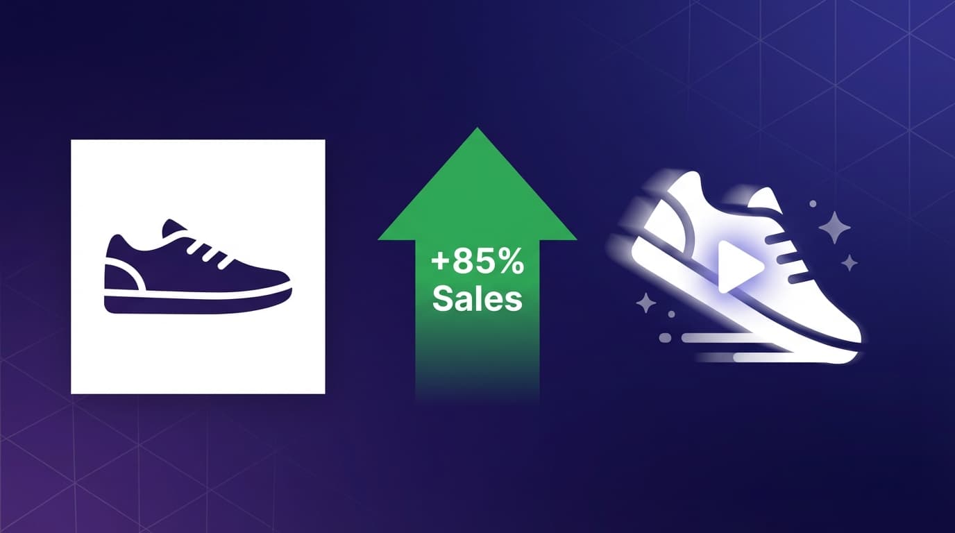 Product video conversion rate comparison chart showing static vs video performance
