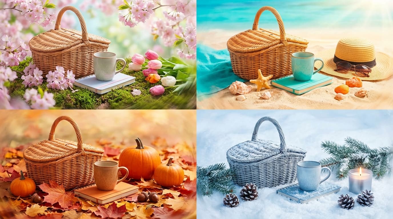 Seasonal product photography across four seasons